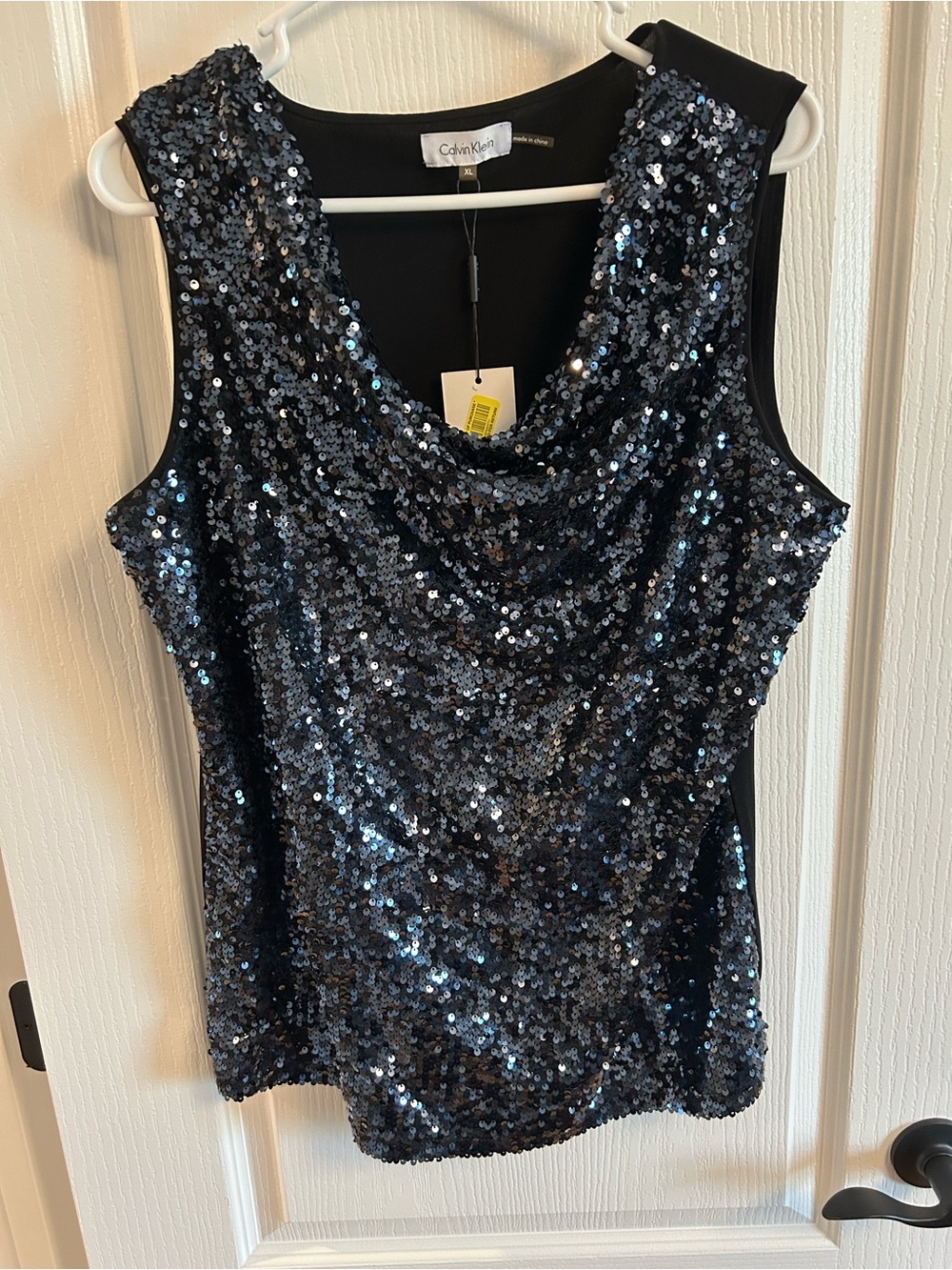 Calvin Klein Black Sequin Cowl Neck Sleeveless Top